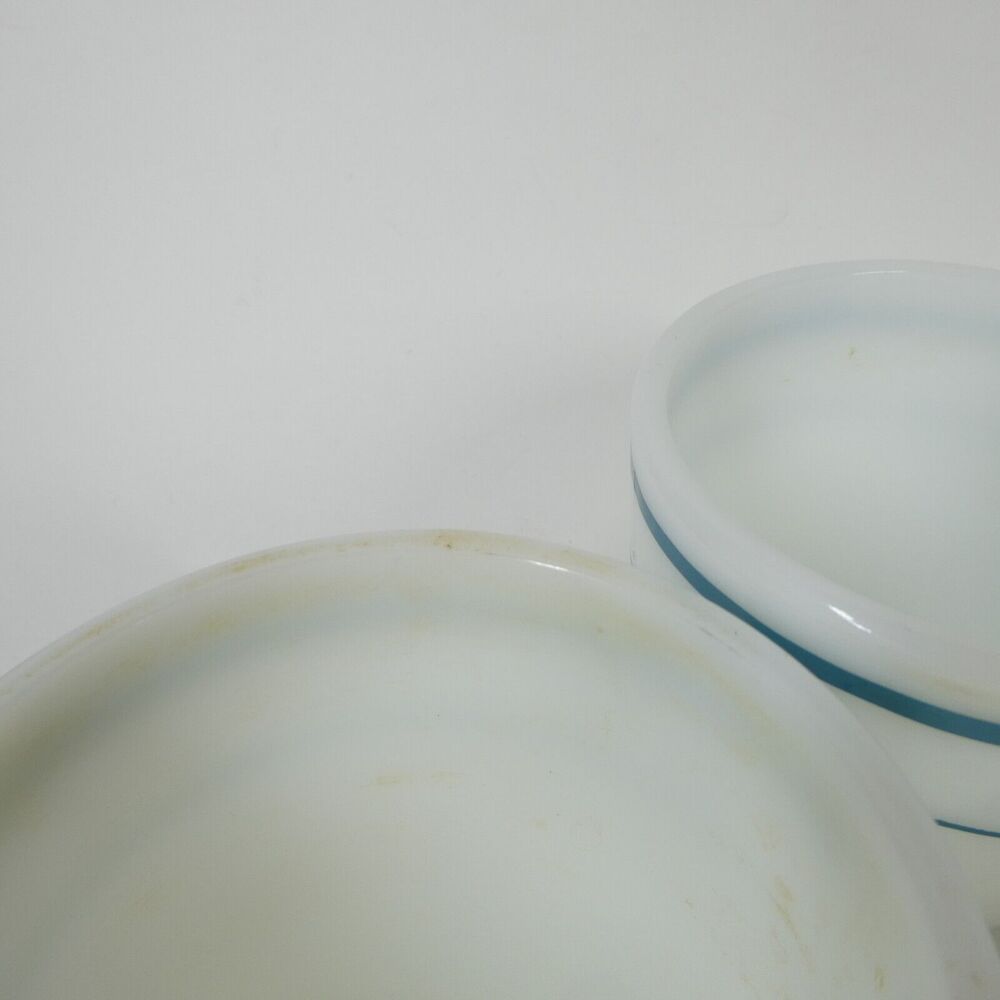 Anchor Hocking Anchorware 4 Teal Blue Stripe Coffee Mugs 910 Cups Vtg Milk Glass - Picture 4 of 14